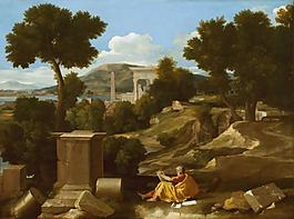 Nicolas Poussin - Landscape with Saint John on Patmos, 1640法國畫家尼古拉斯普桑Nicolas Poussin古典主義油畫裝飾畫