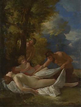 Nicolas Poussin - Nymph with Satyrs法國畫家尼古拉斯普桑Nicolas Poussin古典主義油畫裝飾畫