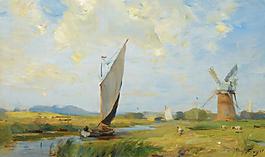 William Miller Frazer - A Breezy Day on the Canal大師畫家風(fēng)景畫靜物油畫建筑油畫裝飾畫