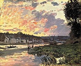 The Seine at Bougival in the Evening, 1870法國畫家克勞德.莫奈oscar claude Monet風景油畫裝飾畫