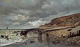 The Pointe de La H貓ve at Low Tide, 1865法國畫家克勞德.莫奈oscar claude Monet風(fēng)景油畫裝飾畫