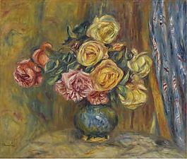 Pierre Auguste Renoir - Roses with Blue Curtain, 1912法國畫家皮埃爾奧古斯特雷諾阿Pierre Auguste Renoir印象派人物油畫
