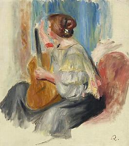 Pierre Auguste Renoir - Woman with Guitar, 1895-97法國畫家皮埃爾奧古斯特雷諾阿Pierre Auguste Renoir印象派人物油畫