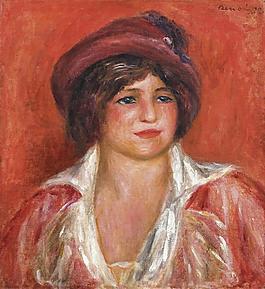 Pierre Auguste Renoir - Young Woman in Hat, 1912法國畫家皮埃爾奧古斯特雷諾阿Pierre Auguste Renoir印象派人物油畫