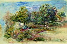 Pierre Auguste Renoir - Landscape with House (etude), 1913法國畫家皮埃爾奧古斯特雷諾阿Pierre Auguste Renoir印象派人物油畫