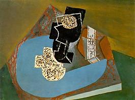 1914 Verre et paquet de tabac sur une table西班牙畫家巴勃羅畢加索抽象油畫人物人體油畫裝飾畫