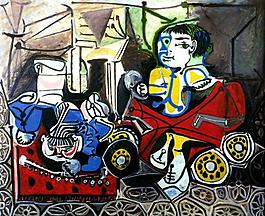 1950 Claude et Paloma jouant西班牙畫家巴勃羅畢加索抽象油畫人物人體油畫裝飾畫