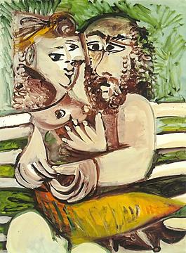 1971 Couple assis sur un banc西班牙画家巴勃罗毕加索抽象油画人物人体油画装饰画