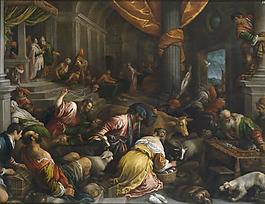 Bassano, Francesco - Expulsion de los mercaderes del Templo, Ca. 1585大師畫家古典畫古典建筑古典景物裝飾畫油畫