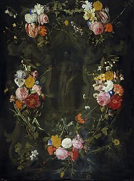 Seghers, Daniel - Guirnalda rodeando a San Francisco Javier, 17 Century花卉水果蔬菜器皿靜物印象畫派寫實主義油畫裝飾畫