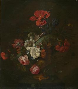 Style of Jan van Huysum - Flowers in a Stone Vase花卉水果蔬菜器皿静物印象画派写实主义油画装饰画