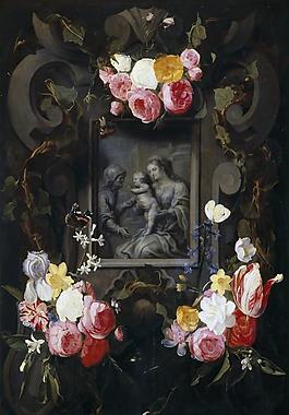 Bosman, Andries - Guirnalda con Santa Ana, la Virgen y el Nino花卉水果蔬菜器皿静物印象画派写实主义油画装饰画