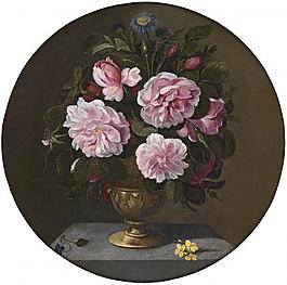 Camprobin, Pedro - Jarron de bronce con rosas, 17 Century花卉水果蔬菜器皿静物印象画派写实主义油画装饰画