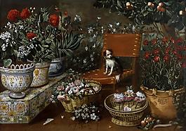 Hiepes, Tomas - Rincon de jardin con perrito, 1660-70花卉水果蔬菜器皿静物印象画派写实主义油画装饰画