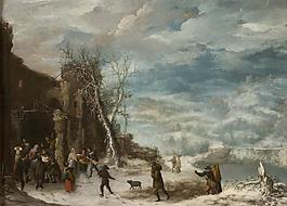 Collantes, Francisco - Paisaje de invierno con la Adoracion de los pastores, 1630-50西方古典风景建筑自然水景山水田园