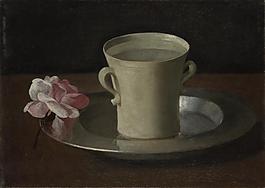 Francisco de Zurbar谩n - A Cup of Water and a Rose静物植物动物食物家禽水果印象派写实主义油画装饰画