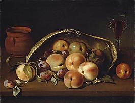 Camprobin, Pedro - Basket with Peaches and Plums, 1654静物水果瓜果蔬菜器皿食物印象画派写实主义油画装饰画