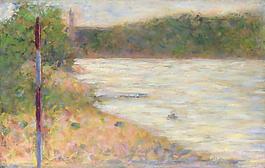 Georges Seurat - A River Bank (The Seine at Asni貓res)風(fēng)景建筑田園植物水景田園印象畫派寫實(shí)主義油畫裝飾畫
