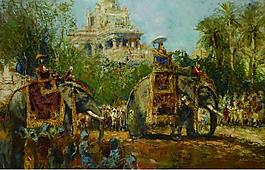 Alfred Bastien - Maharaja and His Elephants at the Procession in the Festival of Dussehra at Mysore風(fēng)