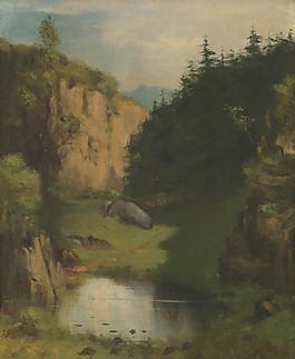 Studio of Gustave Courbet - The Pool風景建筑田園植物水景田園印象畫派寫實主義油畫裝飾畫