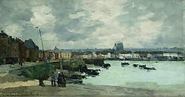 Albert Lebourg - The Quay of Dieppe, After the Rain, 1882法國畫家阿爾伯特勒堡Albert Lebourg印象派風景自然山水油畫裝飾畫