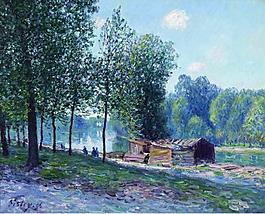 Alfred Sisley - Cabins at the Bank of Loing, Morning Effect, 1896法國畫家阿爾弗萊德西斯萊alfred sisley印象派自然風(fēng)景天空油