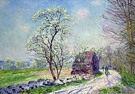 Alfred Sisley - Landscape with Blooming Trees, 1889法國畫家阿爾弗萊德西斯萊alfred sisley印象派自然風景天空油畫裝飾畫