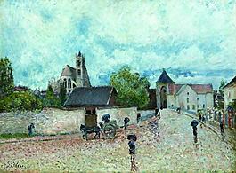 Alfred Sisley - Moret-sur-Loing, the Rain, 1887-88法國畫家阿爾弗萊德西斯萊alfred sisley印象派自然風景天空油畫裝飾畫