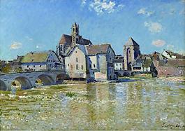 Alfred Sisley - The Bridge of Moret, April Morning, 1888法國畫家阿爾弗萊德西斯萊alfred sisley印象派自然風(fēng)景天空油畫裝飾畫