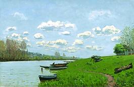 Alfred Sisley - The Seine at Argenteuil, 1870法国画家阿尔弗莱德西斯莱alfred sisley印象派自然风景天空油画装饰画