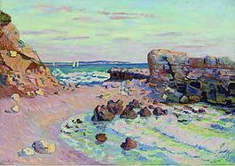 Armand Guillaumin - Rocks at Saint-Palais, Rising Tide, 1900法國畫家阿曼吉約曼armand guillaumin印象派風景人物田園油畫裝飾畫