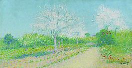 Achille Lauge - Almond Trees Blooming near Cailhau法國畫家阿希爾拉格Achille Lauge印象派風景自然田園油畫裝飾畫