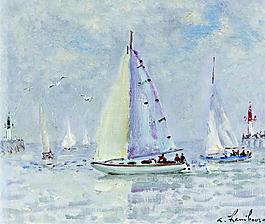 Andre Hambourg - The Sailer (Deauville), 1978法國畫家安德烈漢姆博格Andre Hambourg印象派風景自然水景油畫裝飾畫