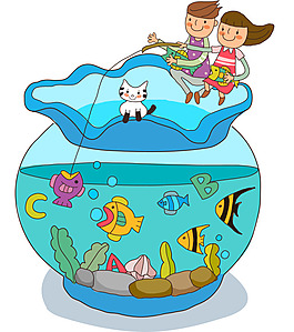 坐在浴缸邊上釣魚的兒童