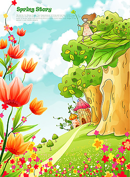 春天梦幻花纹花朵