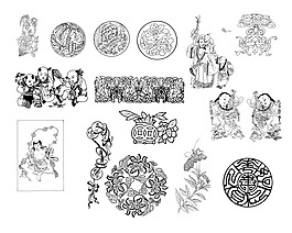 吉祥图案线描矢量图