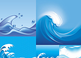 蓝色海面浪花波浪背景矢量素材