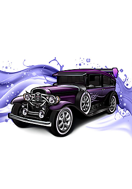 紫色潑墨插畫(huà)老爺車(chē)