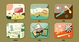 灰插畫風格手機圖標六枚