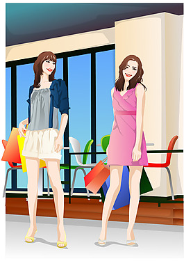 時(shí)尚美女都市購物插畫