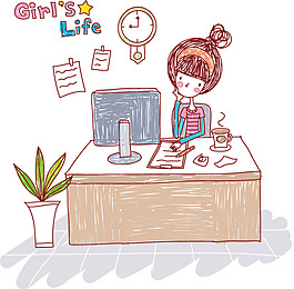 时尚女孩工作矢量图