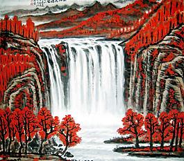 秋山飛瀑圖片