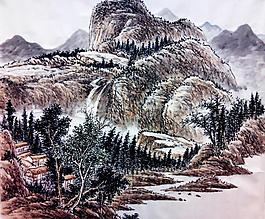 秋山飛瀑圖圖片