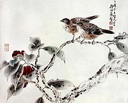 山茶麻雀圖圖片