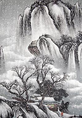 溪山飛雪圖片