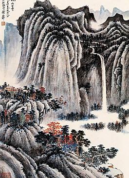 秋山古寺圖圖片