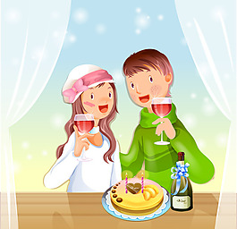 情侶喝酒慶祝圣誕節矢量素材