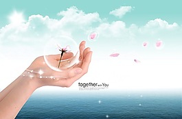 手里泡泡中的蒲公英