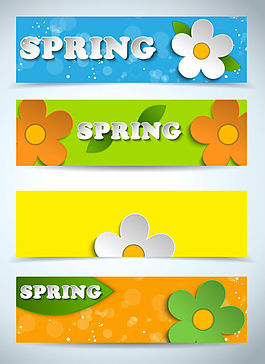 春季花朵貼紙橫幅矢量素材