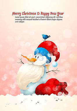 可愛雪人圣誕老人插畫矢量素材